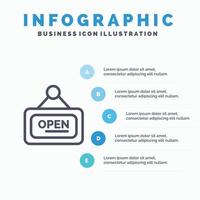 panneau de marketing icône de ligne ouverte avec 5 étapes présentation infographie fond vecteur