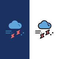 nuage pluie pluie pluvieux tonnerre icônes plat et ligne remplie icône ensemble vecteur fond bleu