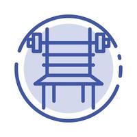 équilibre haltère fitness gym machine bleu ligne pointillée ligne icône vecteur