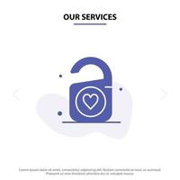 nos services tag amour coeur mariage solide glyphe icône modèle de carte web vecteur