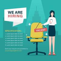 concept de recrutement d'entreprise avec chaise de bureau et illustration de femme d'affaires vecteur