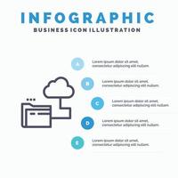 fichier de stockage de dossier cloud modèle d'infographie bleu modèle d'icône de ligne vectorielle en 5 étapes vecteur