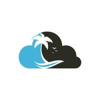 nuage plage et palmier logo vectoriel. signe de voyage et de tourisme. vecteur