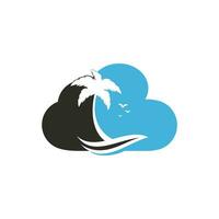 nuage plage et palmier logo vectoriel. signe de voyage et de tourisme. vecteur