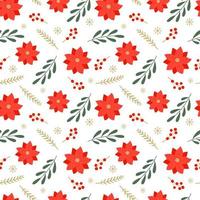 motif de noël sans couture avec poinsettia, baies et plantes d'hiver. illustration vectorielle isolée sur fond blanc vecteur