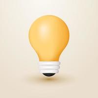 idée d'ampoule d'énergie 3d jaune, vecteur d'ampoule, symbole d'énergie et idée isolée sur fond blanc