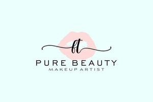 création initiale de logo de lèvres aquarelles ft, logo pour la marque d'entreprise de maquilleur, création de logo de boutique de beauté blush, logo de calligraphie avec modèle créatif. vecteur