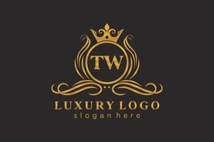 modèle initial de logo de luxe royal de lettre tw dans l'art vectoriel pour le restaurant, la royauté, la boutique, le café, l'hôtel, l'héraldique, les bijoux, la mode et d'autres illustrations vectorielles.