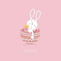 joyeux festival de pâques avec animal de compagnie lapin lapin et cupcake et oeuf, couleur pastel, personnage de dessin animé d'illustration vectorielle plane vecteur
