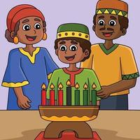 famille kwanzaa et dessin animé coloré kinara vecteur