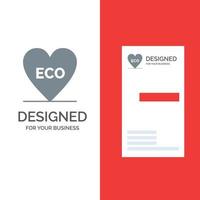 conception de logo gris eco heart love environment et modèle de carte de visite vecteur