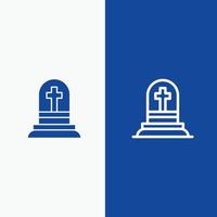 mort tombe pierre tombale déchirure ligne et glyphe solide icône bannière bleue ligne et glyphe solide icône bleu bann vecteur