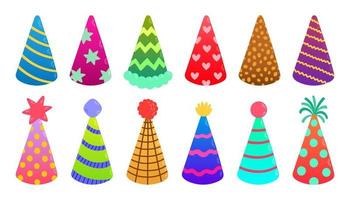 ensemble de chapeaux de fête d'anniversaire, différentes couleurs et formes. illustration vectorielle vecteur