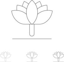 jeu d'icônes de ligne noire audacieuse et fine de tulipe de fleur de printemps vecteur