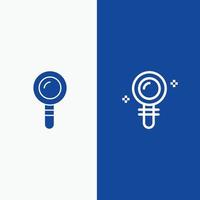 laboratoire de recherche trouver une ligne de biochimie et une icône solide de glyphe une ligne de bannière bleue et une icône solide de glyphe bleu ba vecteur