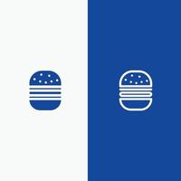 burger fast food ligne de restauration rapide et bannière bleue icône solide glyphe vecteur