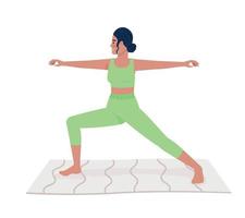 femme debout dans le guerrier pose un caractère vectoriel de couleur semi-plat. figure modifiable. personne de tout le corps sur blanc. illustration de style dessin animé simple de yoga pour la conception graphique et l'animation web