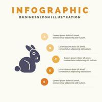 lapin pâques lapin solide icône infographie 5 étapes présentation fond vecteur