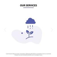 nos services nuage pluie nuage nature printemps pluie solide glyphe icône modèle de carte web vecteur