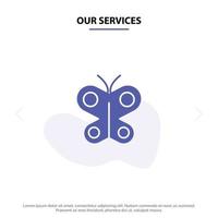 nos services papillon mouche insecte printemps solide glyphe icône modèle de carte web vecteur