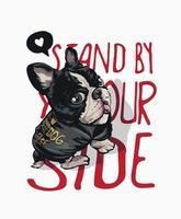 Stand à côté de votre slogan avec un chien en t-shirt