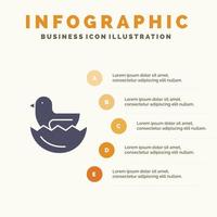 canard oeuf pâques solide icône infographie 5 étapes présentation fond vecteur