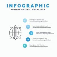 focus icône de la ligne de réussite du globe cible avec 5 étapes présentation infographie arrière-plan vecteur