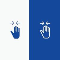 geste de la main flèche de pincement zoom avant ligne et icône solide glyphe bannière bleue ligne et icône solide glyphe blu vecteur