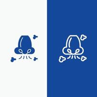 Respirer l'air santé pollution nez ligne et glyphe icône solide ligne de bannière bleue et glyphe icône solide bl vecteur