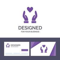carte de visite créative et modèle de logo main amour charité illustration vectorielle vecteur