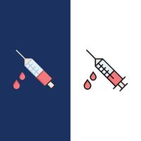 injection de dope icônes de médicaments médicaux plat et ligne remplie icône ensemble vecteur fond bleu