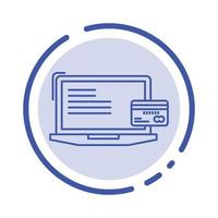 paiement en ligne carte de crédit ordinateur entreprise paiement en ligne icône ligne pointillée bleue vecteur
