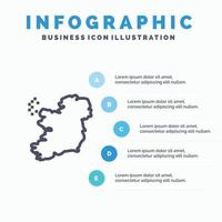 carte du monde irlande ligne icône avec 5 étapes présentation infographie fond vecteur