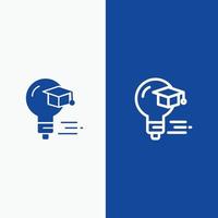 bouchon d'ampoule ligne de graduation de l'éducation et glyphe icône solide ligne de bannière bleue et glyphe icône solide bleu b vecteur