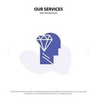 nos services esprit perfection tête de diamant icône de glyphe solide modèle de carte web vecteur