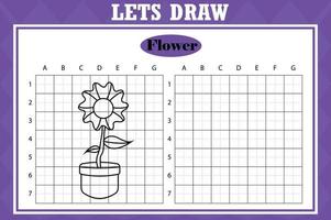 dessiner une jolie fleur. feuille de calcul de copie de grille. jeu éducatif pour enfants. activité de dessin pour les tout-petits et les enfants. feuille de travail de pratique de dessin de vacances de vecteur. vecteur