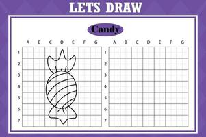 dessiner de jolis bonbons. feuille de calcul de copie de grille. jeu éducatif pour enfants. activité de dessin pour les tout-petits et les enfants. feuille de travail de pratique de dessin de vacances de vecteur. vecteur