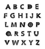 la main de l'alphabet dessine des lettres noires et blanches dans un style folklorique. vecteur