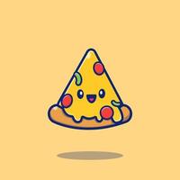 illustration d'icône de vecteur de dessin animé de pizza de morceau mignon. concept d'icône de nourriture isolé vecteur premium. style de dessin animé plat