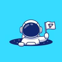 astronaute mignon tenant le drapeau dans l'illustration d'icône de vecteur de dessin animé de trou d'espace. concept d'icône de technologie scientifique isolé vecteur premium. style de dessin animé plat