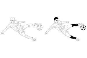 joueur de football de vecteur. illustration d'art en ligne noir et blanc. vecteur