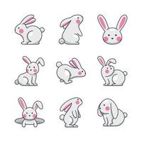 collection de jeux d'icônes de lapin vecteur