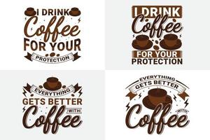 un ensemble de t-shirt d'inspiration de citation sur le café, la typographie du café et l'ensemble de conception de t-shirt vectoriel