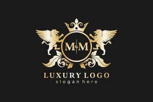 modèle de logo initial mm lettre lion royal luxe en art vectoriel pour restaurant, royauté, boutique, café, hôtel, héraldique, bijoux, mode et autres illustrations vectorielles.