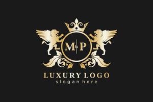 modèle de logo de luxe royal lion lettre initiale mp dans l'art vectoriel pour le restaurant, la royauté, la boutique, le café, l'hôtel, l'héraldique, les bijoux, la mode et d'autres illustrations vectorielles.