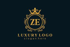 modèle de logo de luxe royal lettre ze initiale dans l'art vectoriel pour restaurant, royauté, boutique, café, hôtel, héraldique, bijoux, mode et autres illustrations vectorielles.