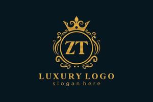 modèle initial de logo de luxe royal de lettre zt dans l'art vectoriel pour le restaurant, la royauté, la boutique, le café, l'hôtel, l'héraldique, les bijoux, la mode et d'autres illustrations vectorielles.