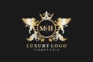 modèle de logo de luxe royal lion lettre initiale mh en art vectoriel pour restaurant, royauté, boutique, café, hôtel, héraldique, bijoux, mode et autres illustrations vectorielles.