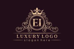 ei lettre initiale or calligraphique féminin floral monogramme héraldique dessiné à la main antique style vintage luxe logo design vecteur premium