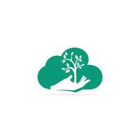 création de logo d'arbre à main et de nuage. logo de produits naturels. vecteur